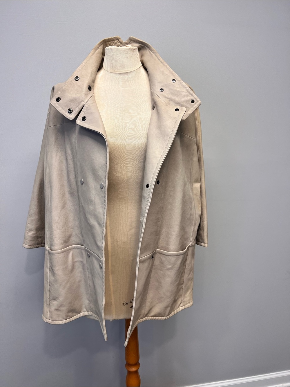 Robo Women's Light Beige Leather oversized Jacket